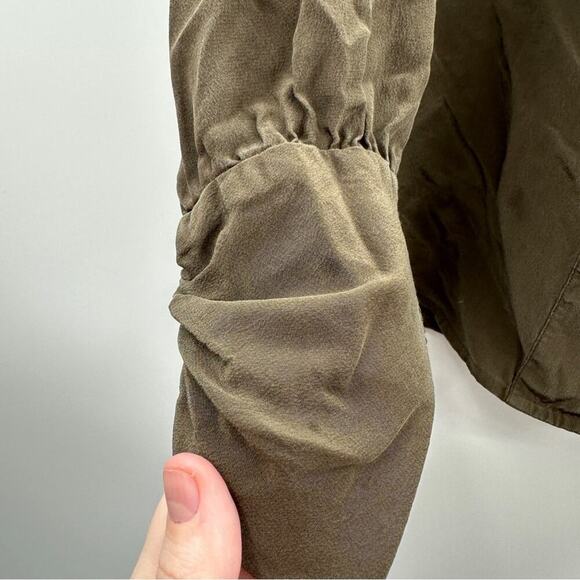 Gitman Bros 100% Silk Olive Green Mock Neck Button Down Shirt Size 4 - Picture 6 of 9